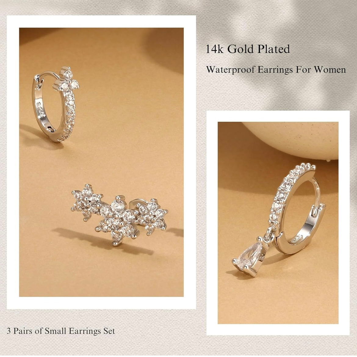 3-Piece Cubic Zirconia Huggie & Stud Earring Set – Gold Or Silver Ear Stack for Multiple Piercings