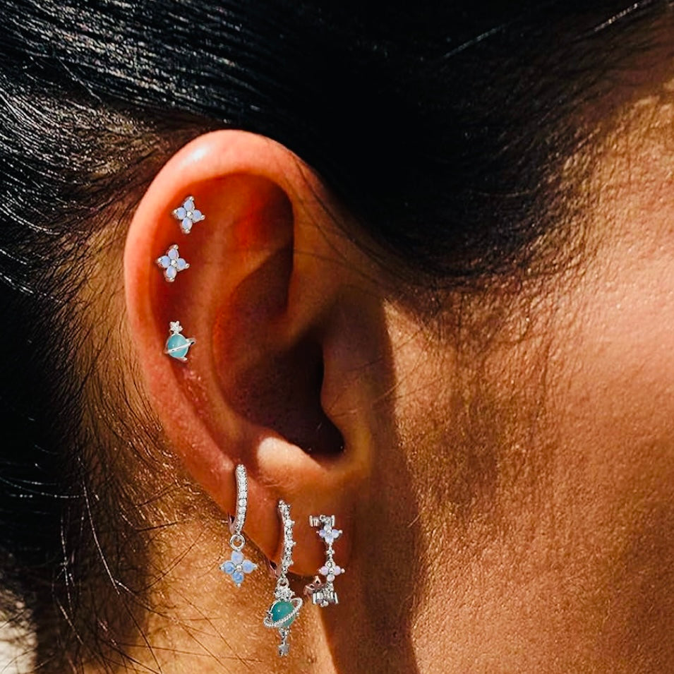 Australian Crystal Solar System Earring Set – 6-Piece Huggies, Studs, Cartilage & Dangle Jewelry
