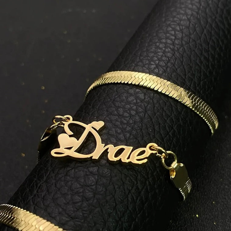 Customizable 14k Vermeil Gold Herringbone Necklace with Personalized Name Pendant W/ Free Shipping & Gift Box