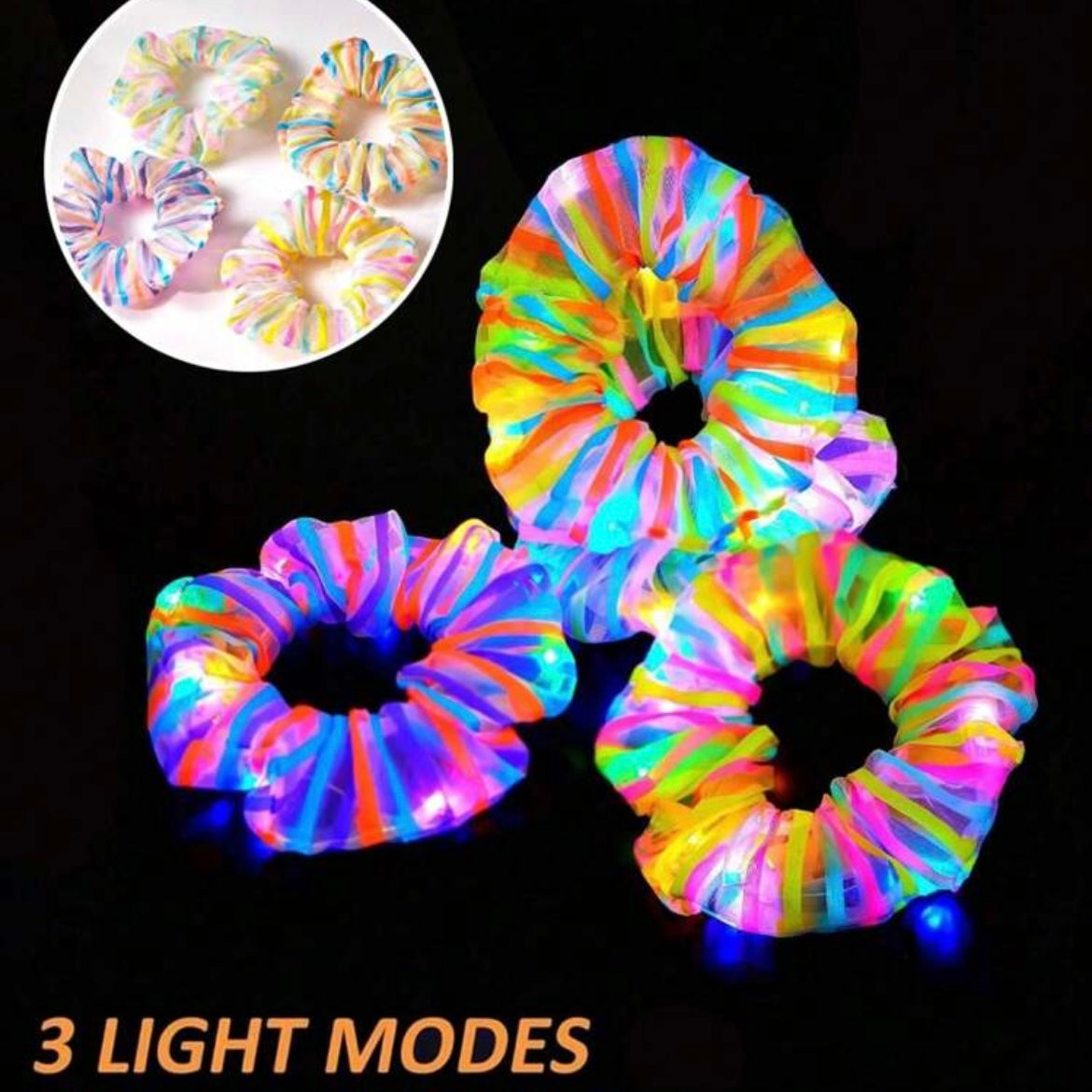 Light-Up Bamboo Silk Hair Scrunchies - Dancing LED Color-Changing Hair Ties That Moves To The The Beat! Single Or Variety Pack