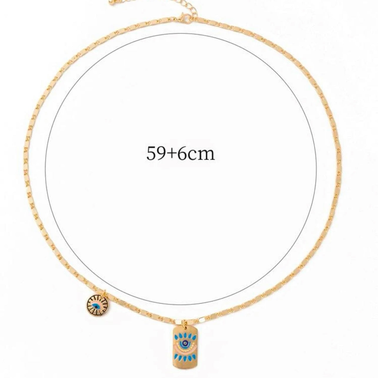 Gold Plated Evil Eye & Protection Pendant Necklace With Blue Accents And A 17In Chain