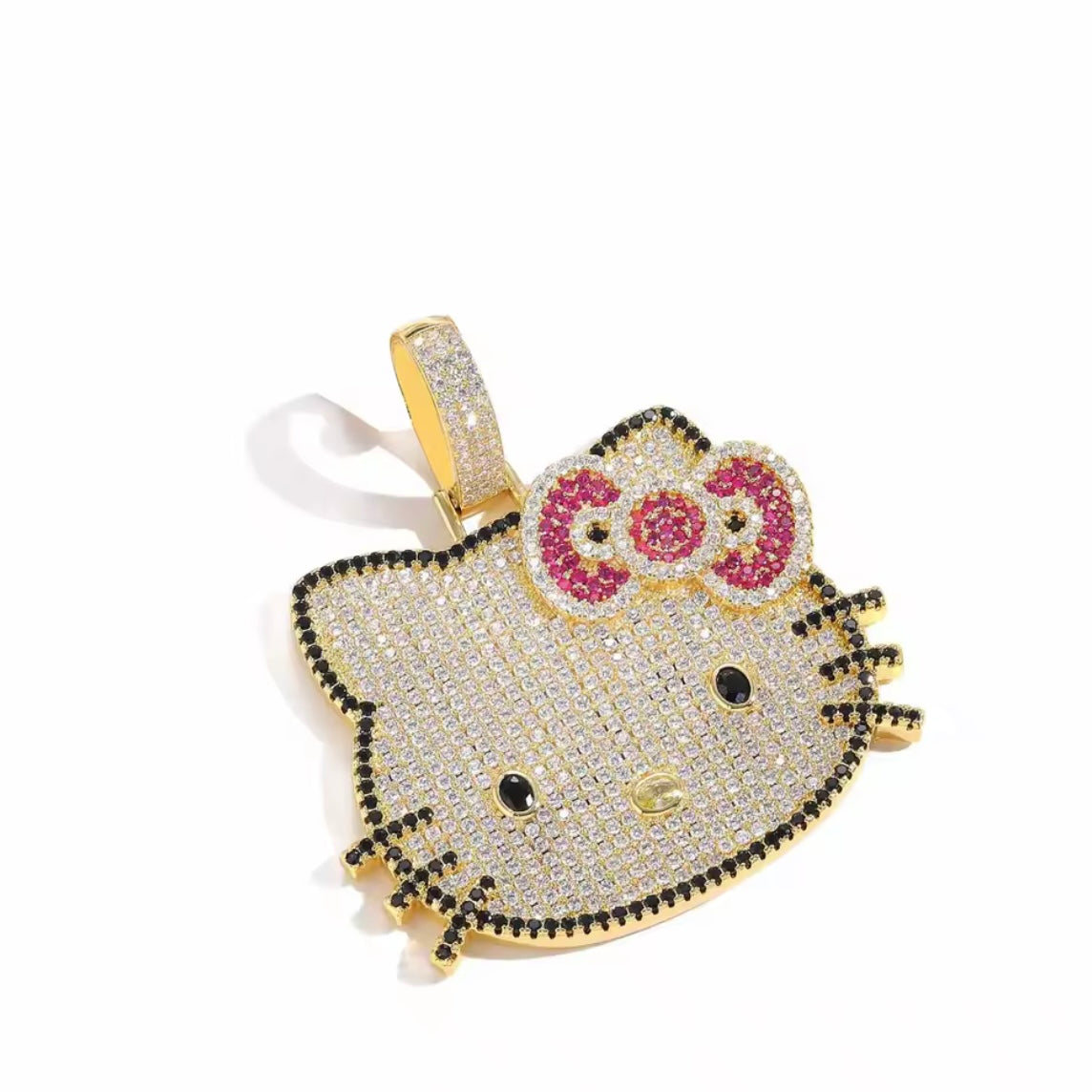 Kawaii Blinged Out Kitty Cat Silver Or Gold CZ Pendant, Hiphop Jewelry, USA Shipping