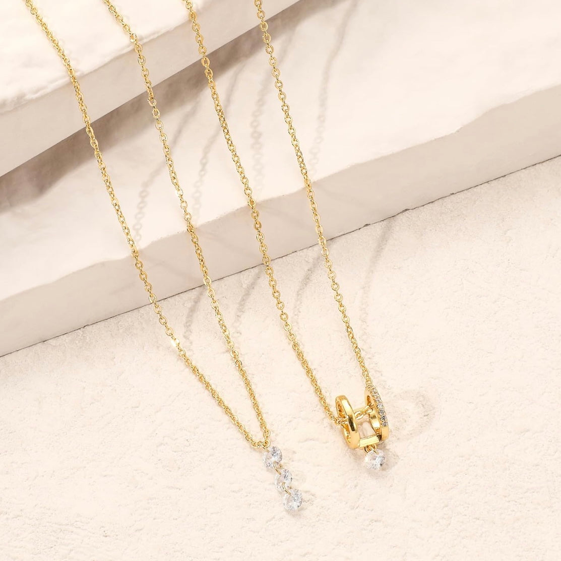 Layered 14k Vermeil Gold Cubic Zirconia Gemstone Pendant Necklace set