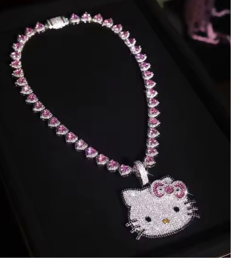 Kawaii Blinged Out Kitty Cat Silver Or Gold CZ Pendant, Hiphop Jewelry, USA Shipping
