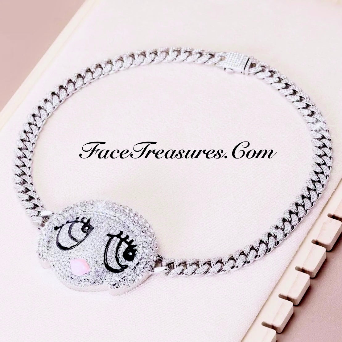Ice Spice Silver CZ Gemstones Cartoon Pendant & 6mm CZ Cuban Link Hiphop Chain
