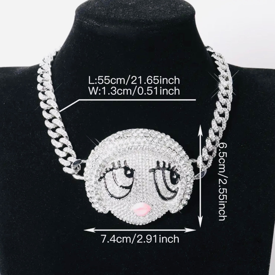 Ice Spice Silver CZ Gemstones Cartoon Pendant & 6mm CZ Cuban Link Hiphop Chain