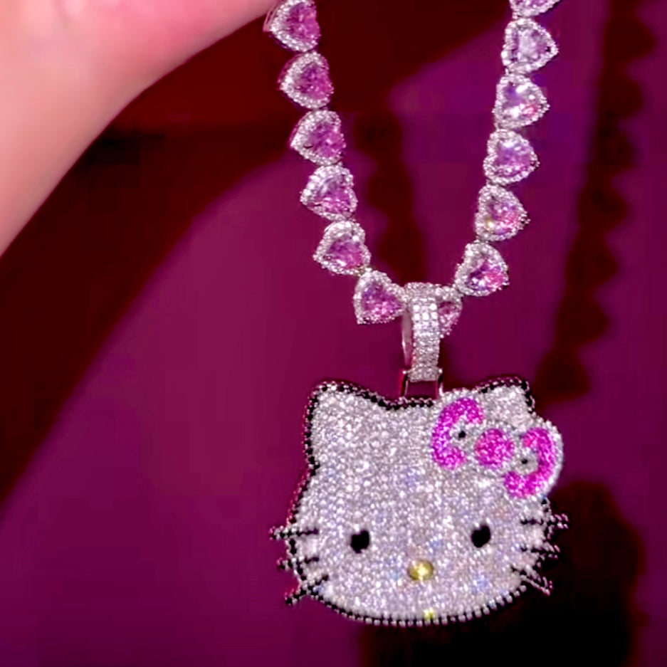 Kawaii Blinged Out Kitty Cat Silver Or Gold CZ Pendant, Hiphop Jewelry, USA Shipping