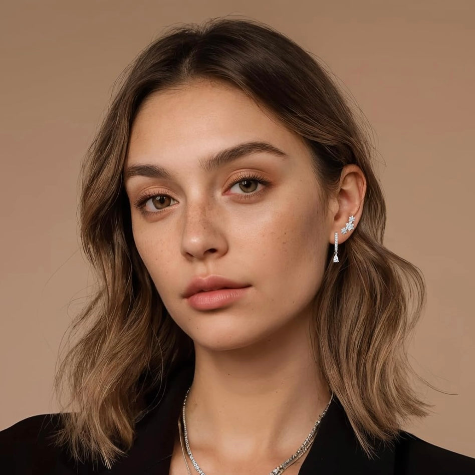 3-Piece Cubic Zirconia Huggie & Stud Earring Set – Gold Or Silver Ear Stack for Multiple Piercings