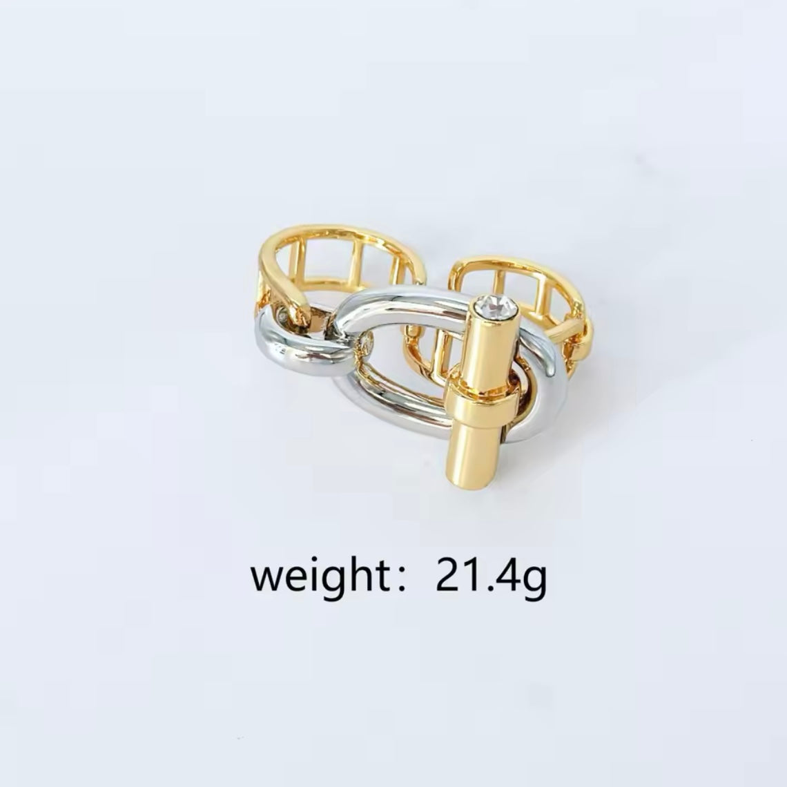 Gold and Silver Buckle Bracelet & Matching Double Finger Ring - Unique Intertwined Design
