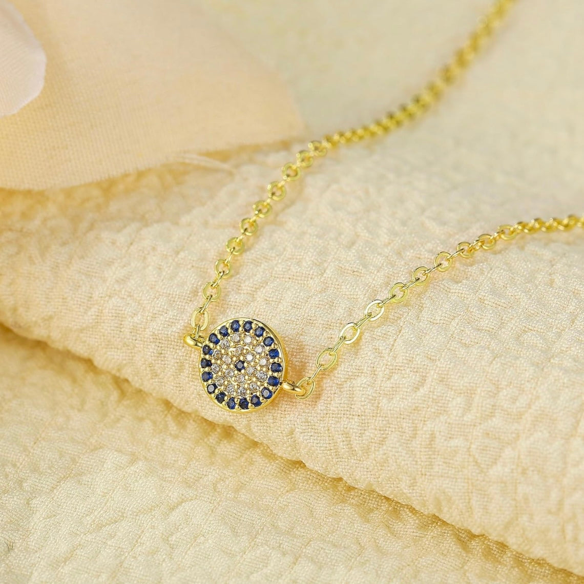 Dainty 14k Gold Evil-Eye Blue Sapphire & Diamond Pendant Necklace