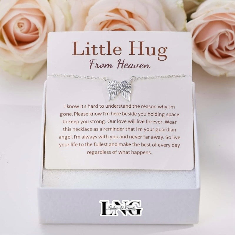 Little Hug From Heaven | 14k Dainty Vermeil Rose Gold Angel Wing Pendant w/ 18 inch Chain, Holiday Gift Love, For Her, Wife, Sister, Teacher