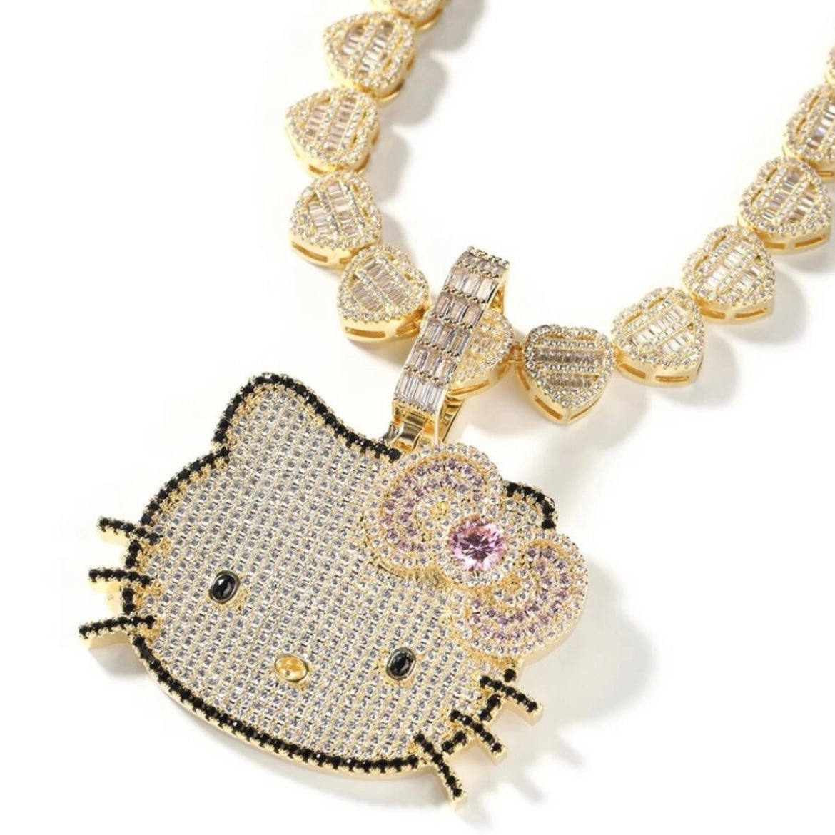 Kawaii Blinged Out Kitty Cat Silver Or Gold CZ Pendant, Hiphop Jewelry, USA Shipping