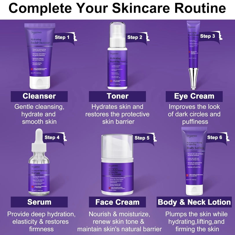 Professional Korean Beauty Complete Anti Aging Skincare Set, Hydrate, Smooth, Tighten, Firm & Lift.