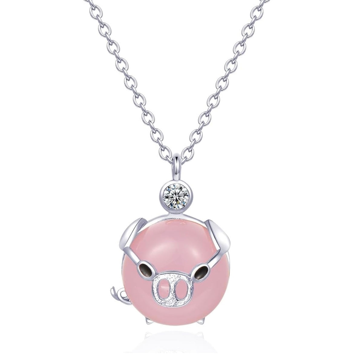 Rose Gold Piglet Pendant With Rose Quartz And Australian Crystal On 14k Vermeil Gold Or Silver Chain