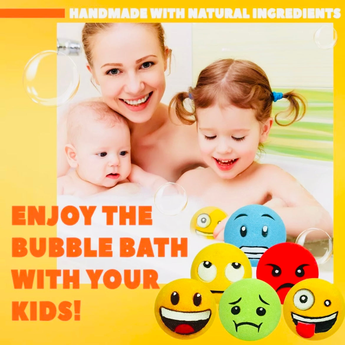 Emoji Bath Bombs for Kids & Adults – All-Natural, Vegan, Sensitive Skin Friendly, 6 Piece Fun Gift Set