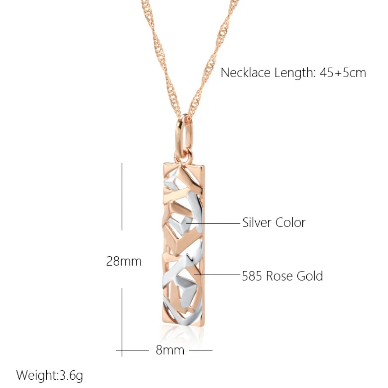 This Sterling Silver, Rose Gold, and High-grade Steel tricolor necklace and earrings set is perfect for any special woman in your life. Crafted with expertly sourced top-grade steel and silver material, these pieces are timeless and sure to make a lasting impression. The pendant is a twisted-rectangle shape adorned with dazzling sparkles, while the 18-inch link-style necklace complements with a bold yet elegant look. Matching tricolor earrings complete the set - perfect for any occasion!