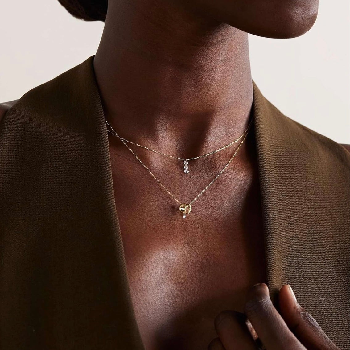 Layered 14k Vermeil Gold Cubic Zirconia Gemstone Pendant Necklace set