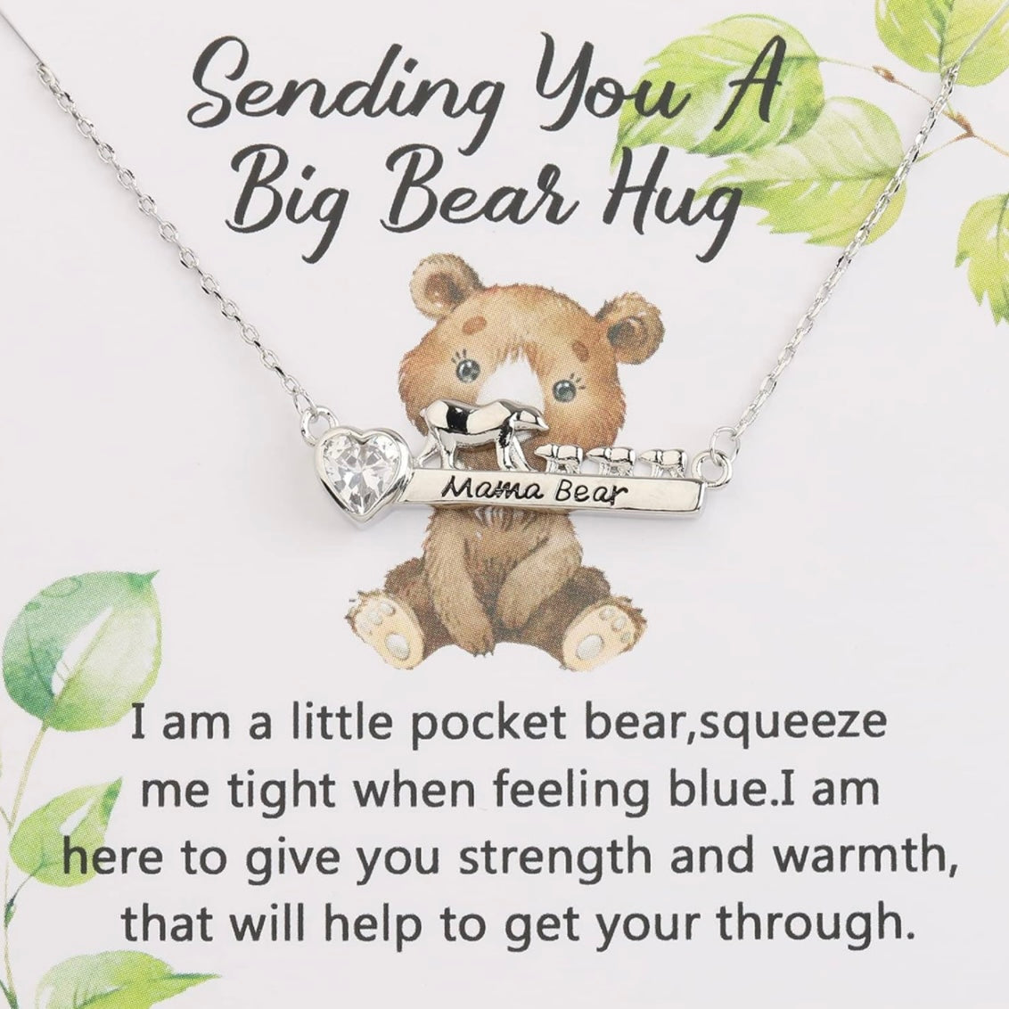 Regalo del Día de la Madre: Enviándole un gran abrazo de oso Collar con dije de oso de plata