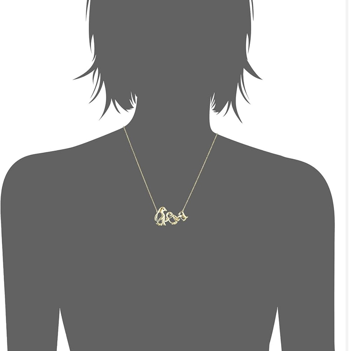 Triple Penguin Charm Necklace In Rose Gold Or 10K Gold, Hypoallergenic & Waterproof