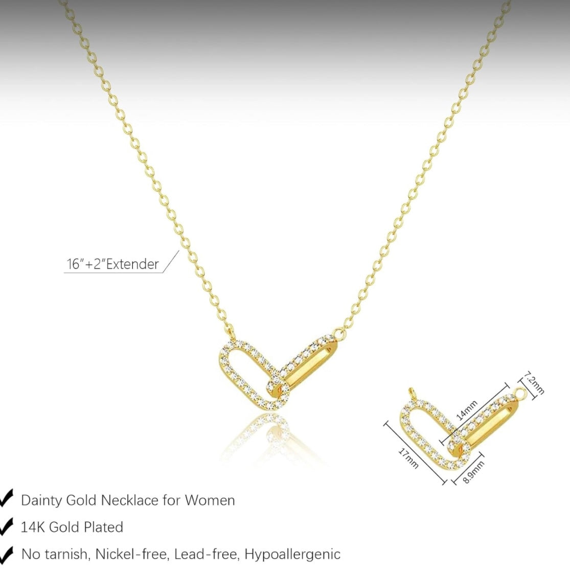 Dainty 14k Vermeil Gold Diamond Encrusted Double Link Minimalist Pendant Necklace