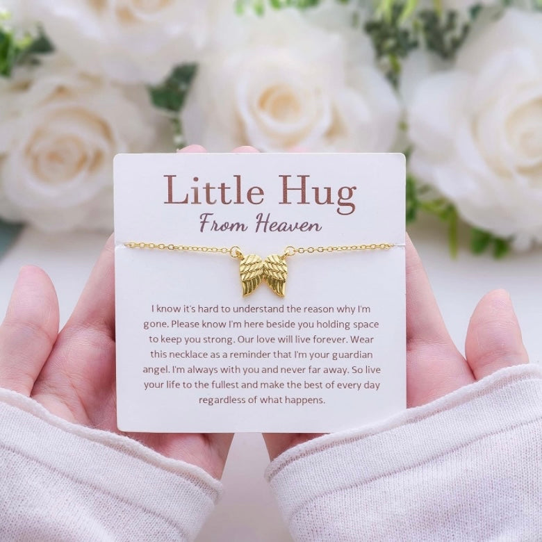 Angel Wing Pendant Necklace, Hug From Heaven In 14K Rose Gold, Silver or 10k Vermeil Gold