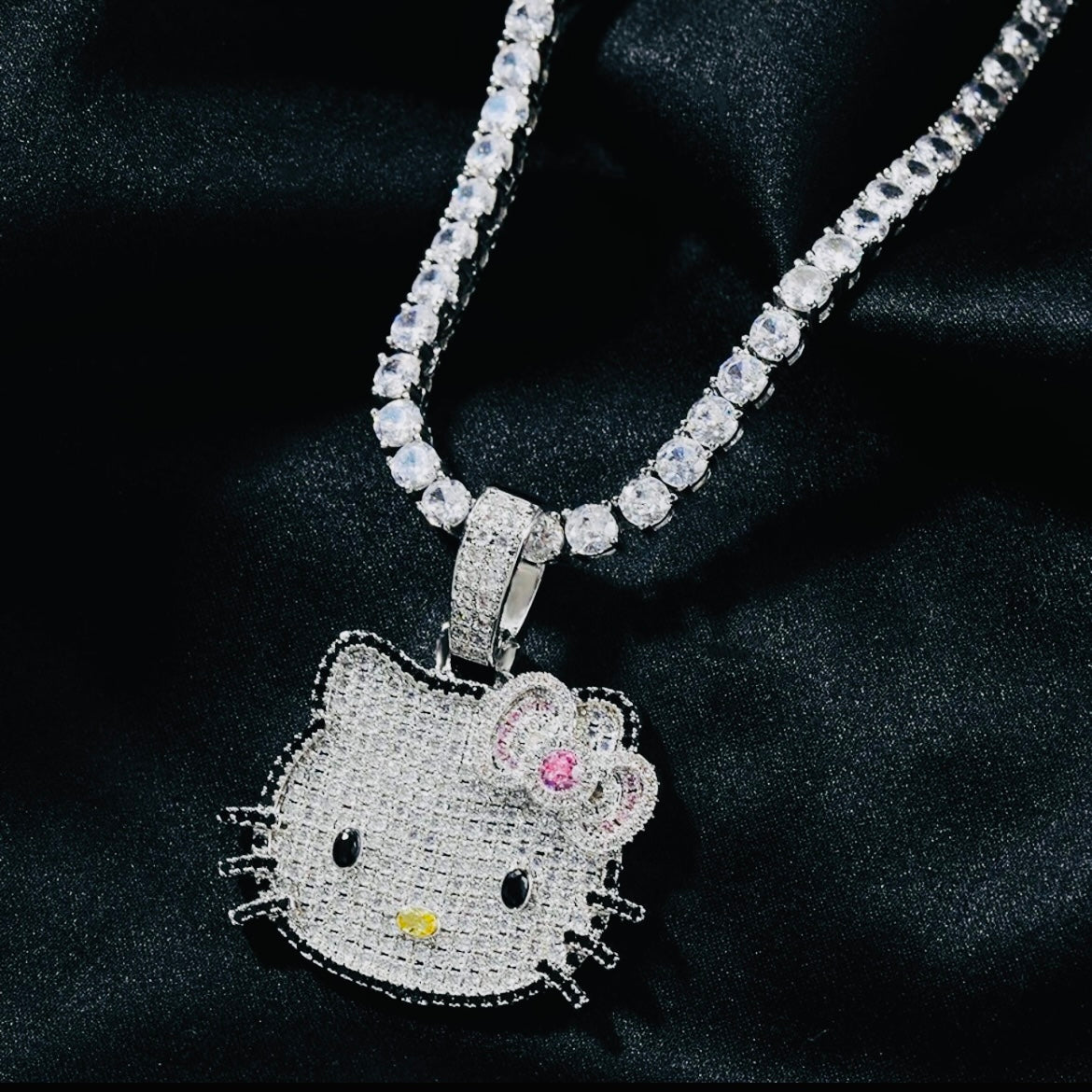 Kawaii Blinged Out Kitty Cat Silver Or Gold CZ Pendant, Hiphop Jewelry, USA Shipping