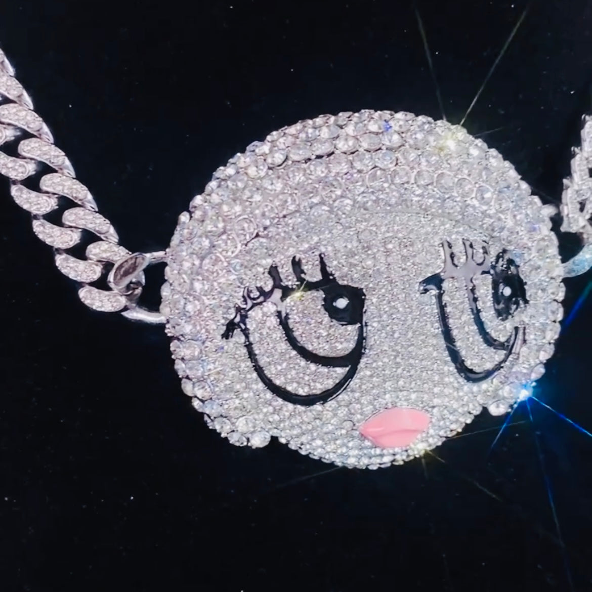 Ice Spice Silver CZ Gemstones Cartoon Pendant & 6mm CZ Cuban Link Hiphop Chain