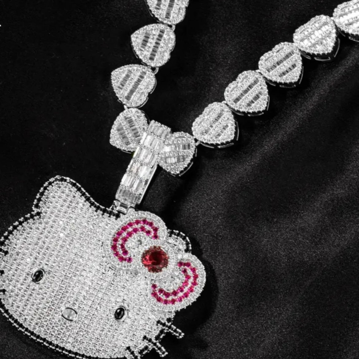 Kawaii Blinged Out Kitty Cat Silver Or Gold CZ Pendant, Hiphop Jewelry, USA Shipping