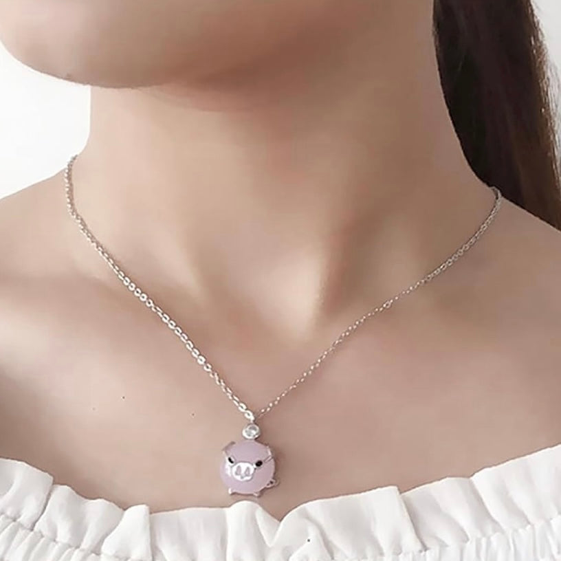 Rose Gold Piglet Pendant With Rose Quartz And Australian Crystal On 14k Vermeil Gold Or Silver Chain