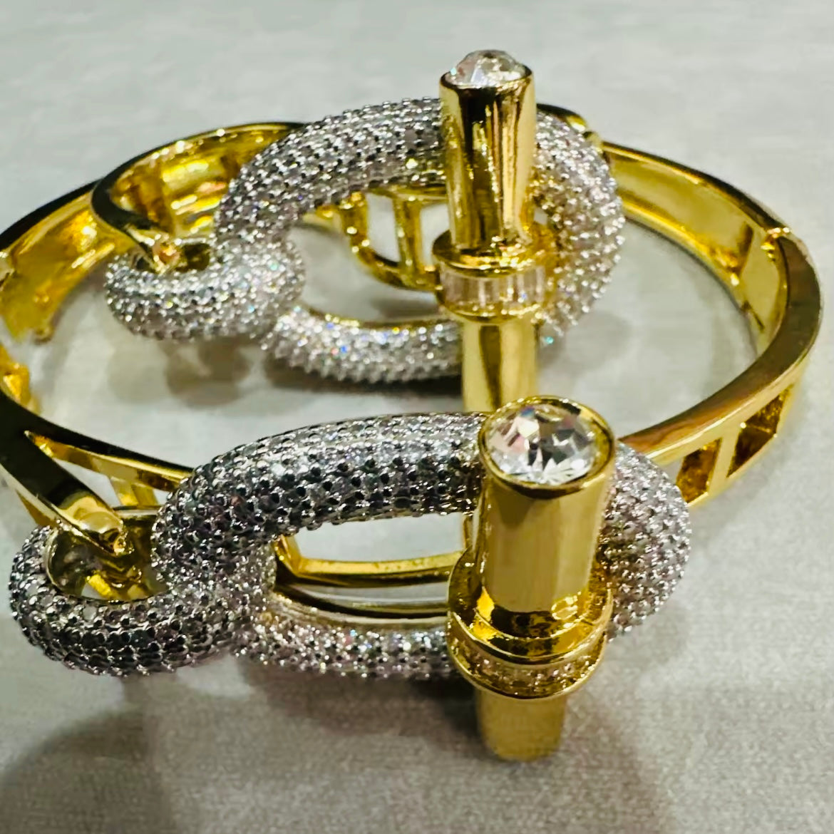Gold and Silver Buckle Bracelet & Matching Double Finger Ring - Unique Intertwined Design