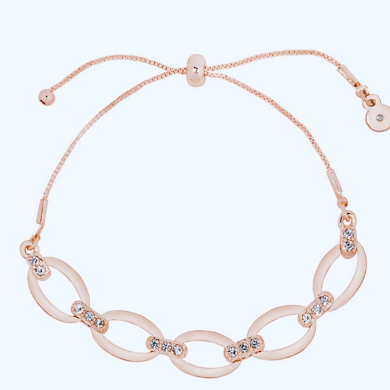 Lauren Conrad Pulsera de eslabones con incrustaciones de cristal de oro rosa de 14 k, excelente regalo para ella, mamá, esposa, hermana, compañera de trabajo