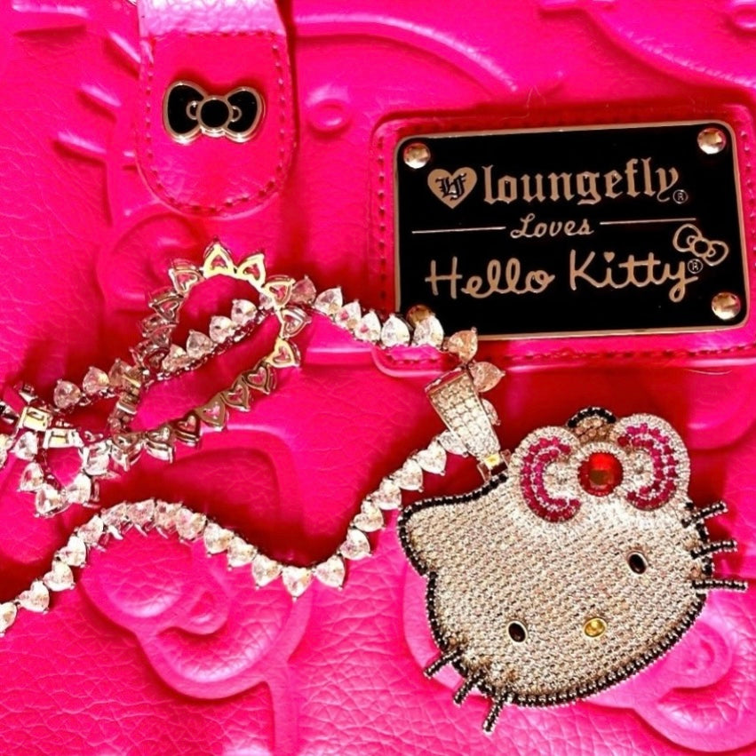 Kawaii Blinged Out Kitty Cat Silver Or Gold CZ Pendant, Hiphop Jewelry, USA Shipping