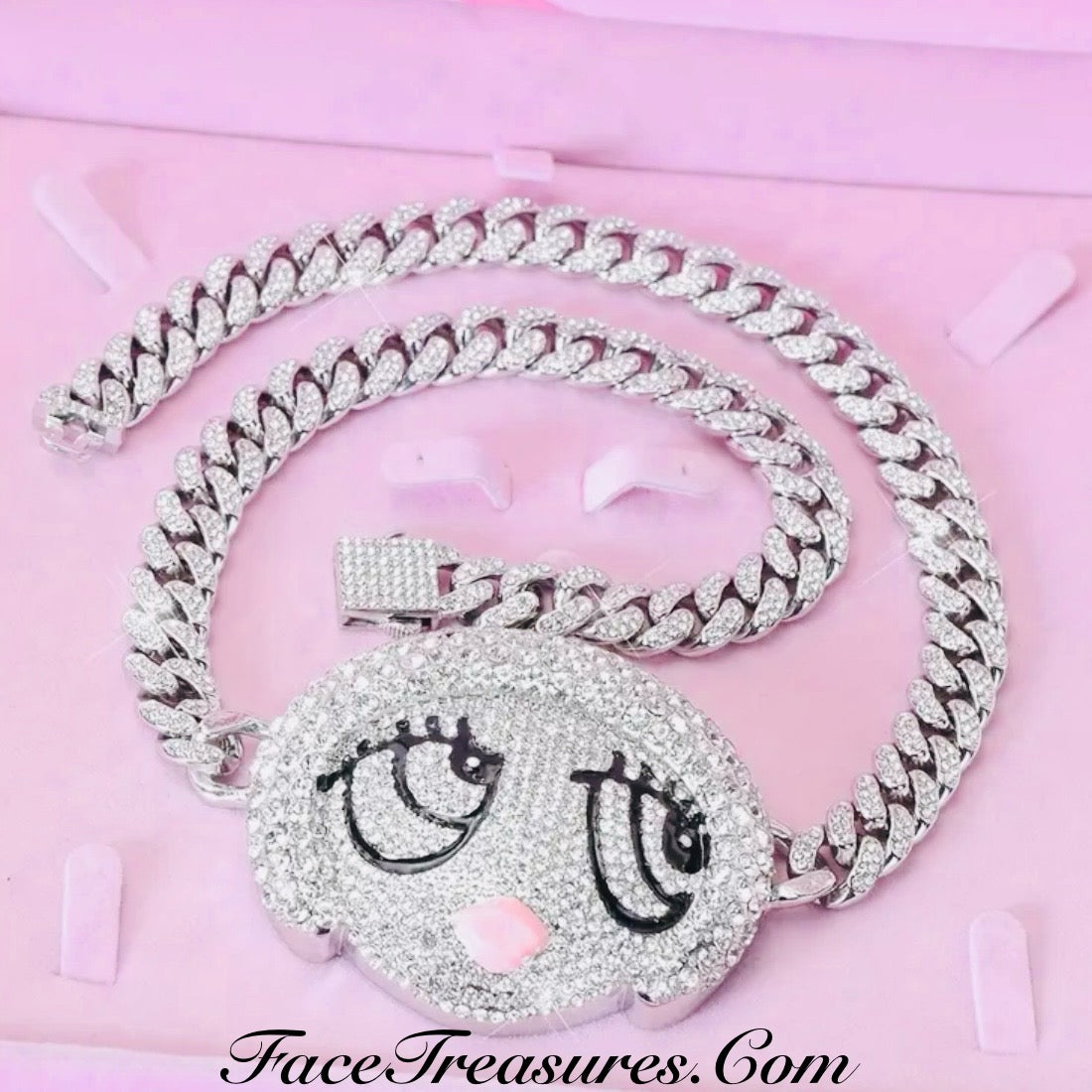 Ice Spice Silver CZ Gemstones Cartoon Pendant & 6mm CZ Cuban Link Hiphop Chain