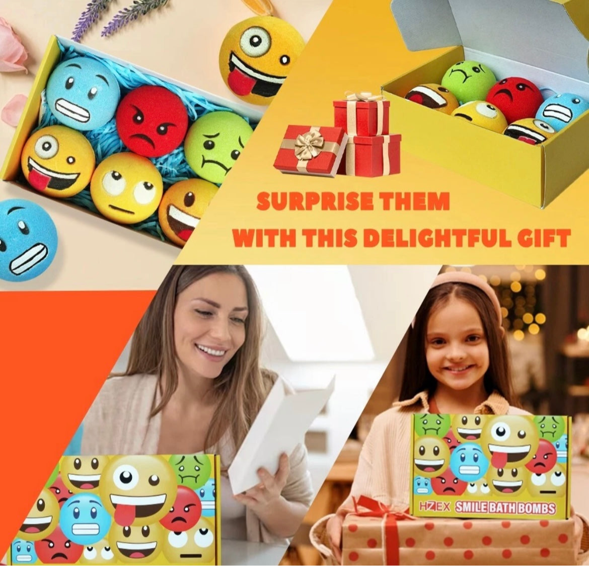 Emoji Bath Bombs for Kids & Adults – All-Natural, Vegan, Sensitive Skin Friendly, 6 Piece Fun Gift Set