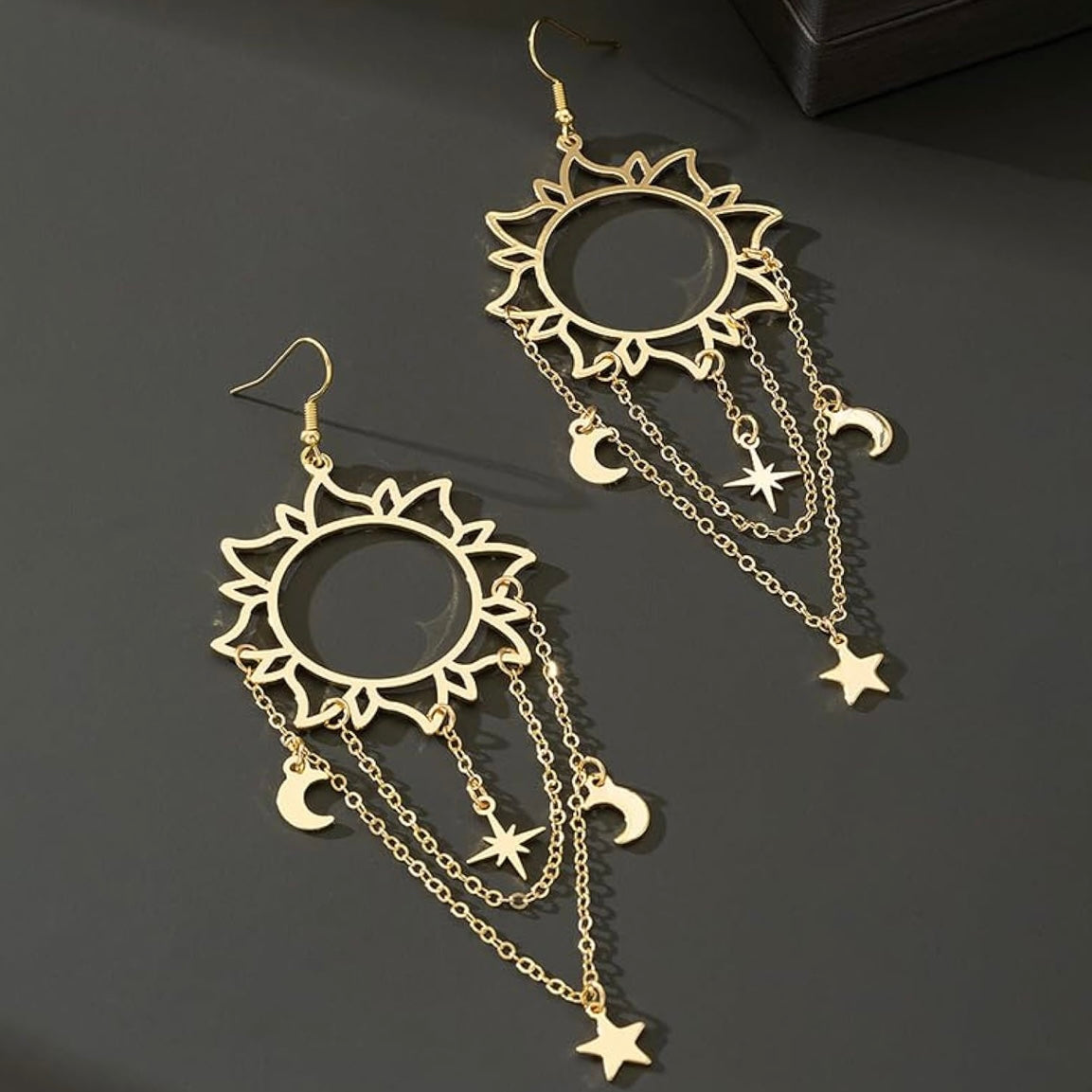 Sun star moon gold hypoallergenic dangle earrings