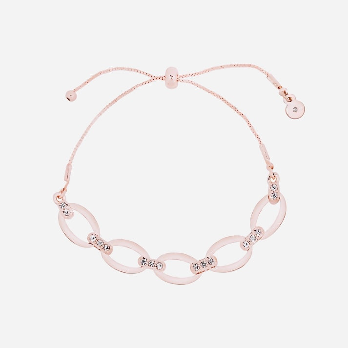 Lauren Conrad Pulsera de eslabones con incrustaciones de cristal de oro rosa de 14 k, excelente regalo para ella, mamá, esposa, hermana, compañera de trabajo