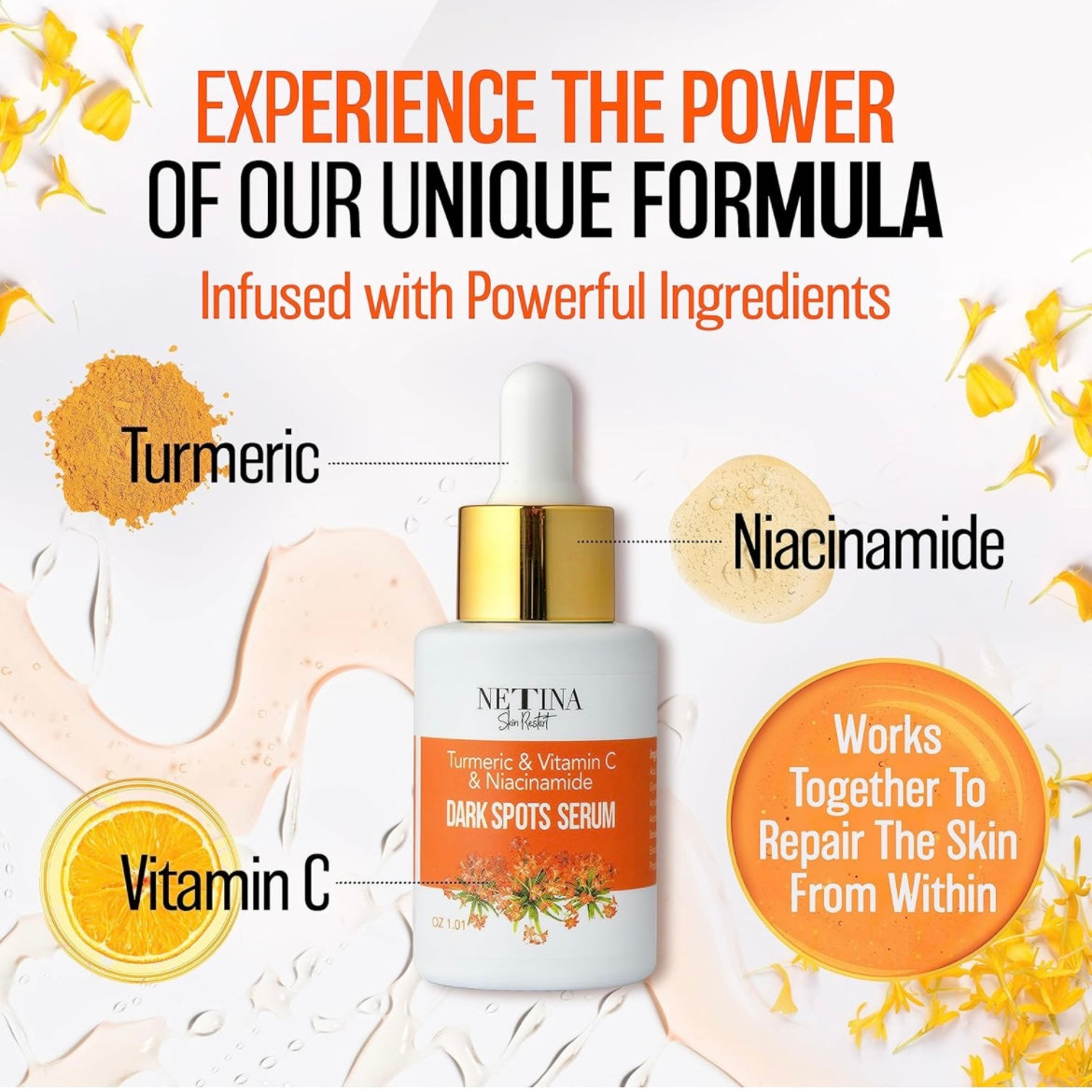 FaceTreasures Turmeric & Vitamin C Serum - Brightening Lightening Formula for Dark Spot Reduction
