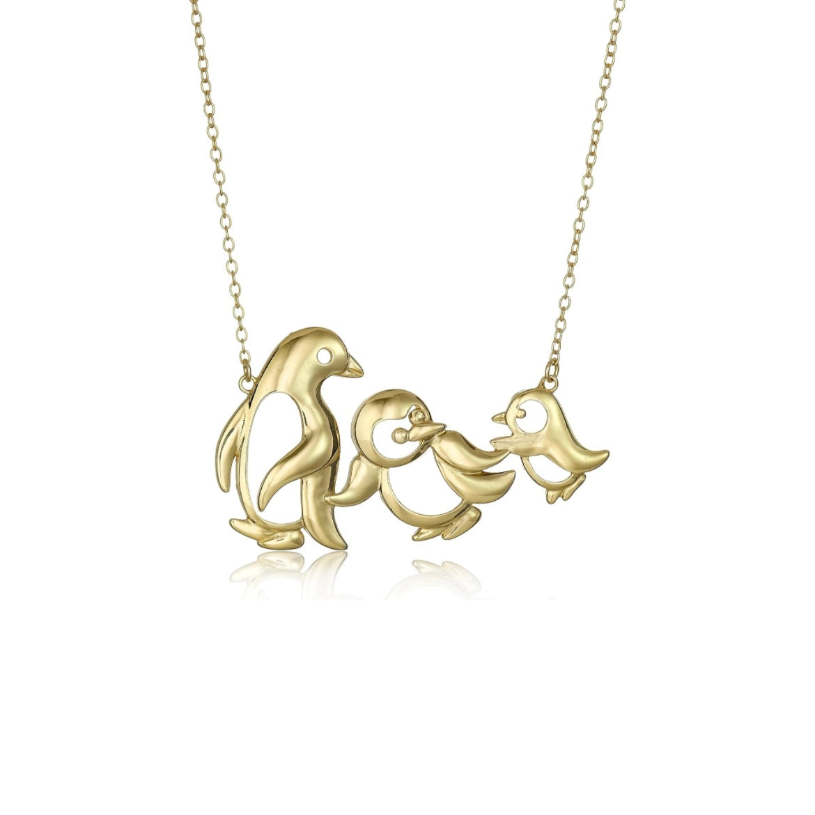 Triple Penguin Charm Necklace In Rose Gold Or 10K Gold, Hypoallergenic & Waterproof