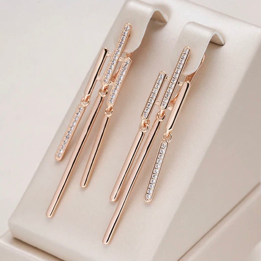 Ladies Elegant 14k 585 Pure Rose Gold Diamond Sapphire Minimalist Earrings 1 ctw.