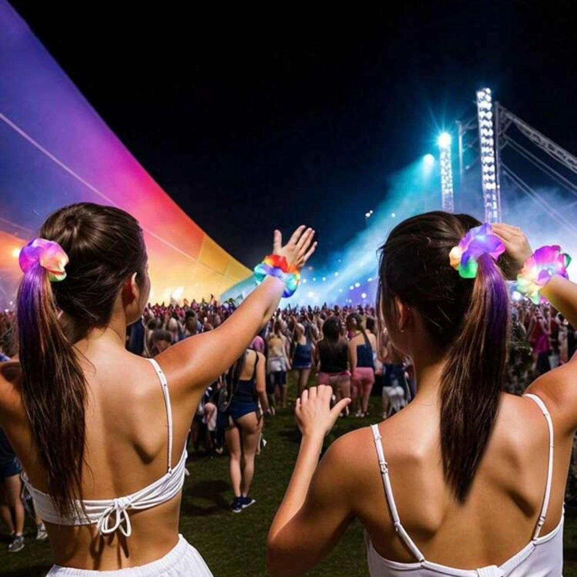 Light-Up Bamboo Silk Hair Scrunchies - Dancing LED Color-Changing Hair Ties That Moves To The The Beat! Single Or Variety Pack