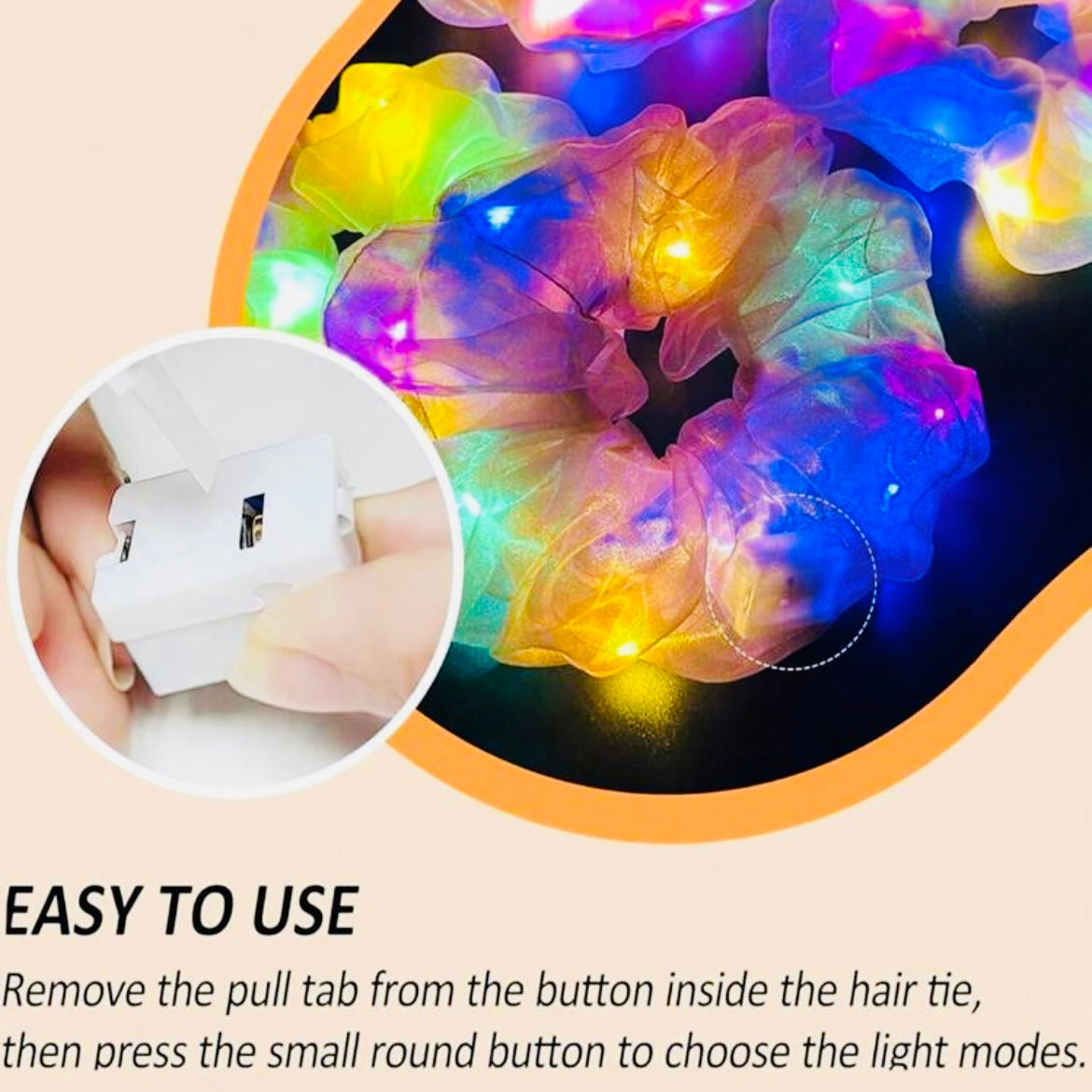 Light-Up Bamboo Silk Hair Scrunchies - Dancing LED Color-Changing Hair Ties That Moves To The The Beat! Single Or Variety Pack