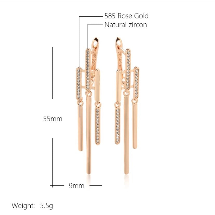 Ladies Elegant 14k 585 Pure Rose Gold Diamond Sapphire Minimalist Earrings 1 ctw.