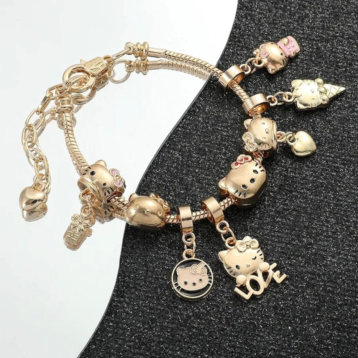 Sanrio Kuromi Kawaii Hello Kitty Charm Solid 925 Silver Bracelet