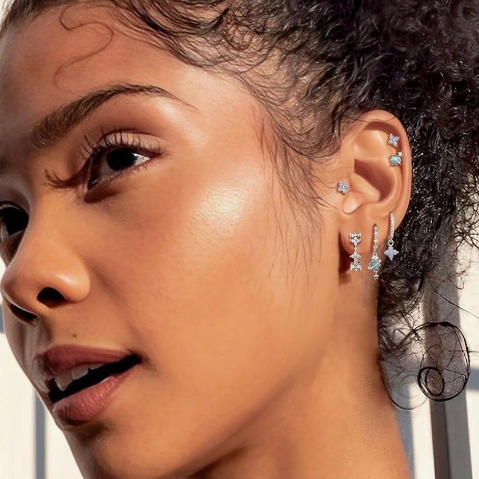 Australian Crystal Solar System Earring Set – 6-Piece Huggies, Studs, Cartilage & Dangle Jewelry