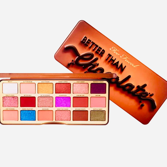 Too Faced Better Than Chocolate Cocoa Infused Paleta de sombras de ojos premium de 18 colores con alto contenido de pigmento con espejo