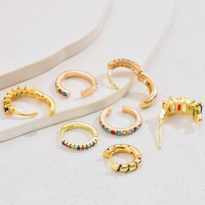 Elegant 7-Piece Ear Party Stacking Set - 14k Vermeil Gold & Silver with Sapphire and Multi-Color CZ Gemstones