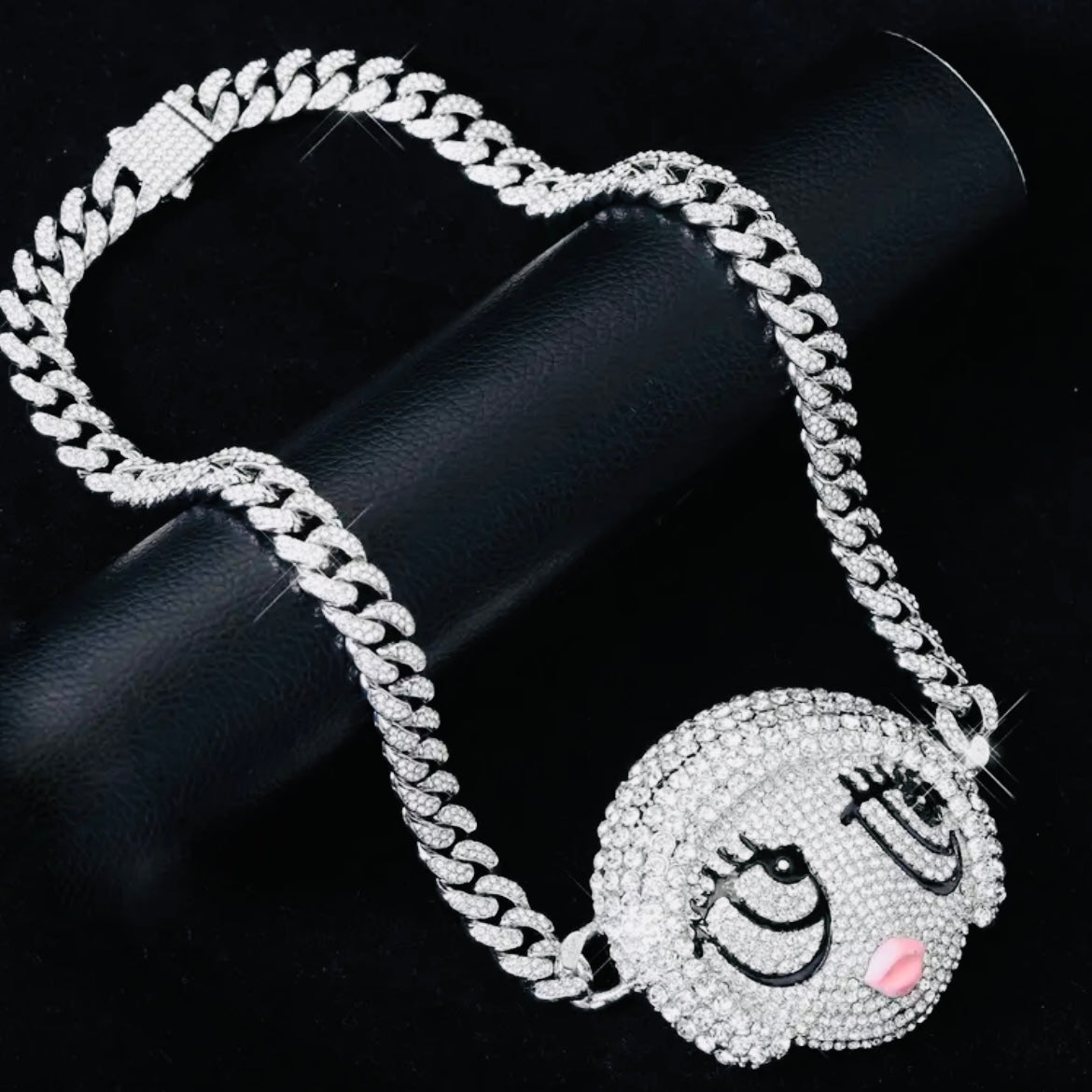 Ice Spice Silver CZ Gemstones Cartoon Pendant & 6mm CZ Cuban Link Hiphop Chain