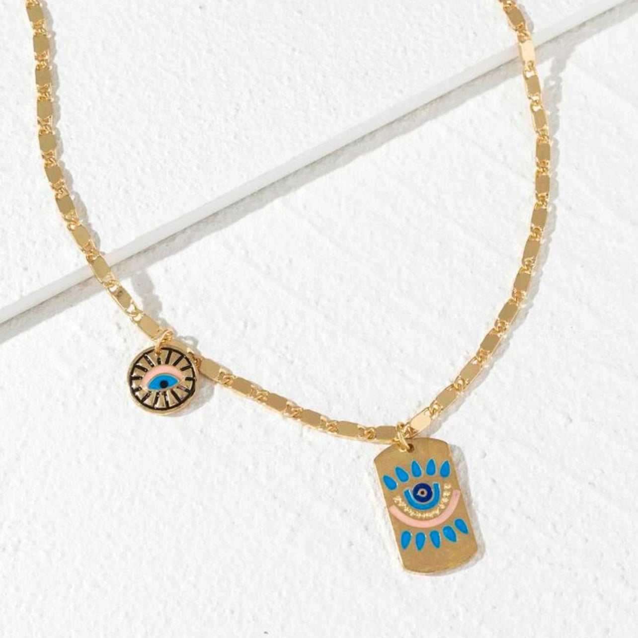 Gold Plated Evil Eye & Protection Pendant Necklace With Blue Accents And A 17In Chain