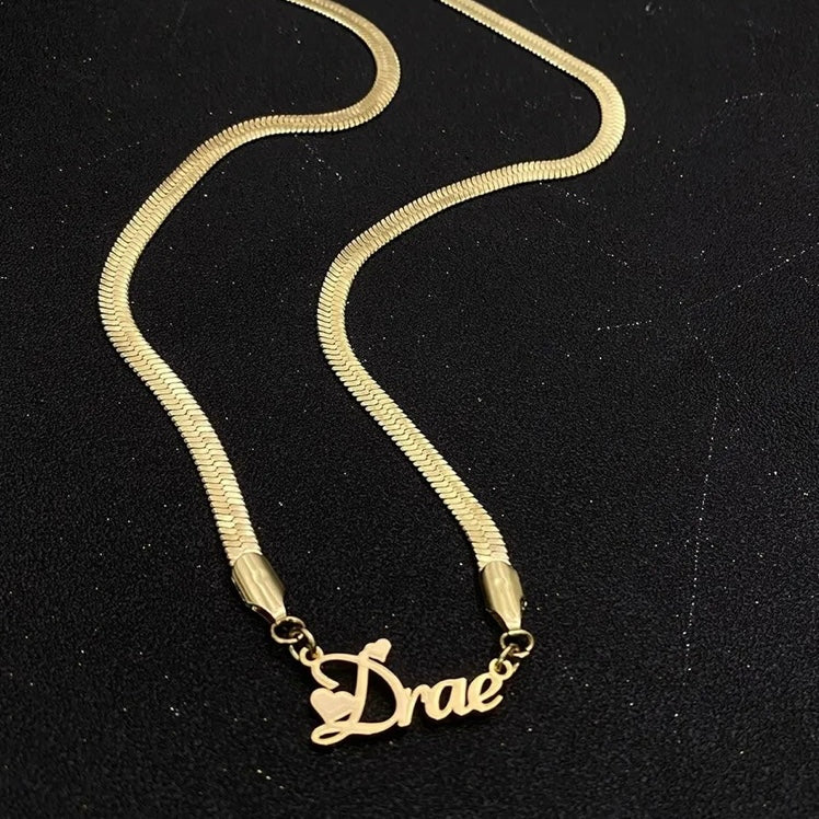 Customizable 14k Vermeil Gold Herringbone Necklace with Personalized Name Pendant W/ Free Shipping & Gift Box