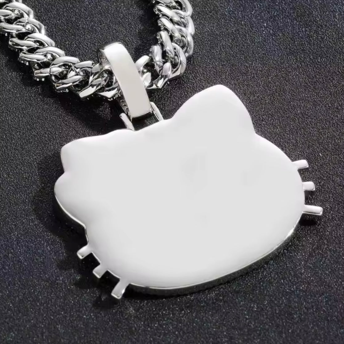 Kawaii Blinged Out Kitty Cat Silver Or Gold CZ Pendant, Hiphop Jewelry, USA Shipping